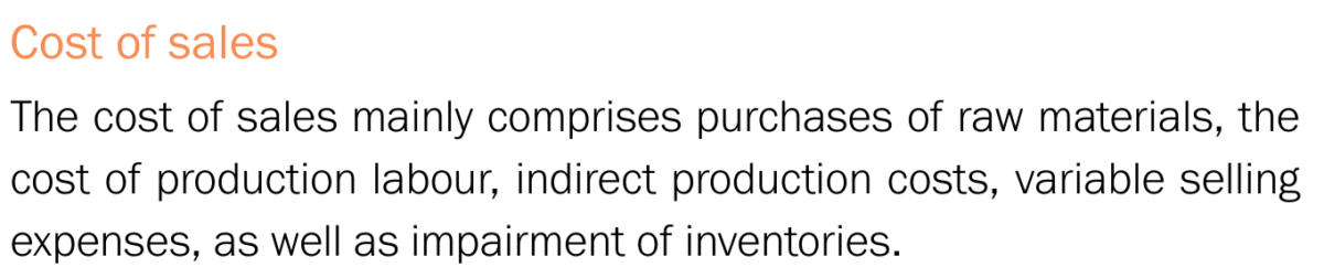 Cost of sales disclosure by Hermès International: