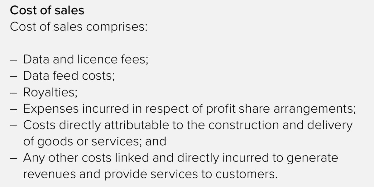 Cost of sales disclosure by the London Stock Exchange Group