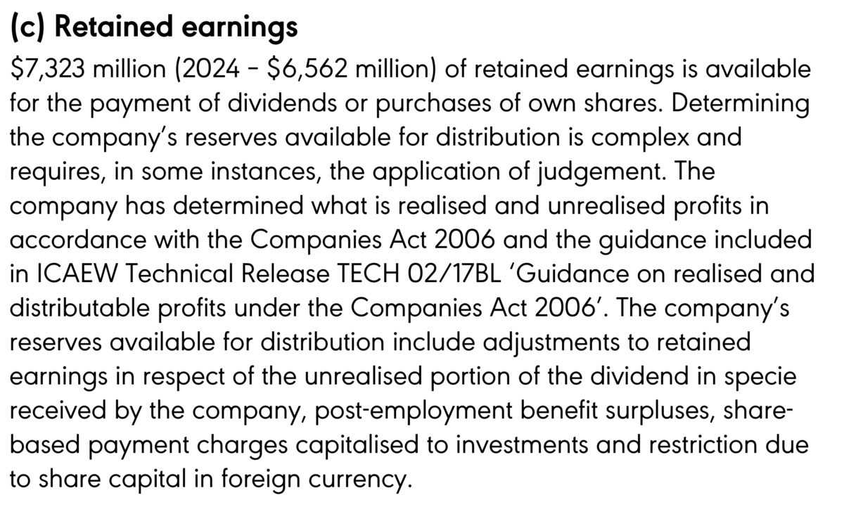 Disclosure of distributable reserves by Diageo