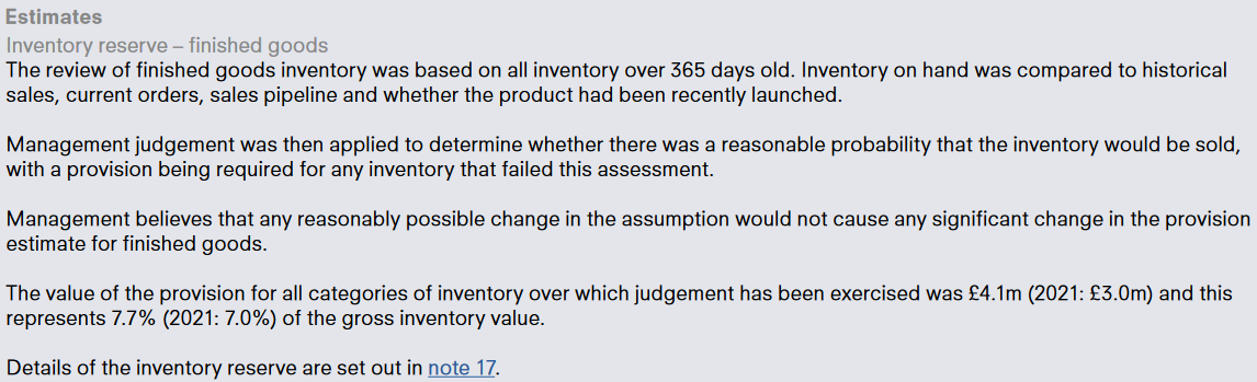 Example of disclosure of sources of estimation uncertainty.