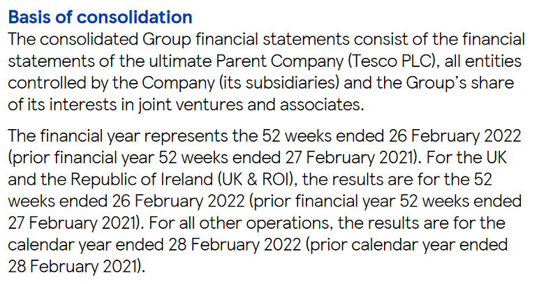 Disclosure on 52-week financial year provided by Tesco plc